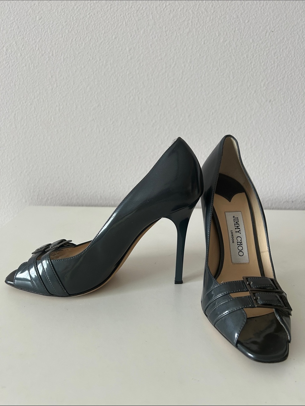 Jimmy Choo Charcoal Patent Leather Pointed-Toe Stiletto Pumps